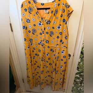 Anne Klein Yellow Floral Dress with Blue Accents